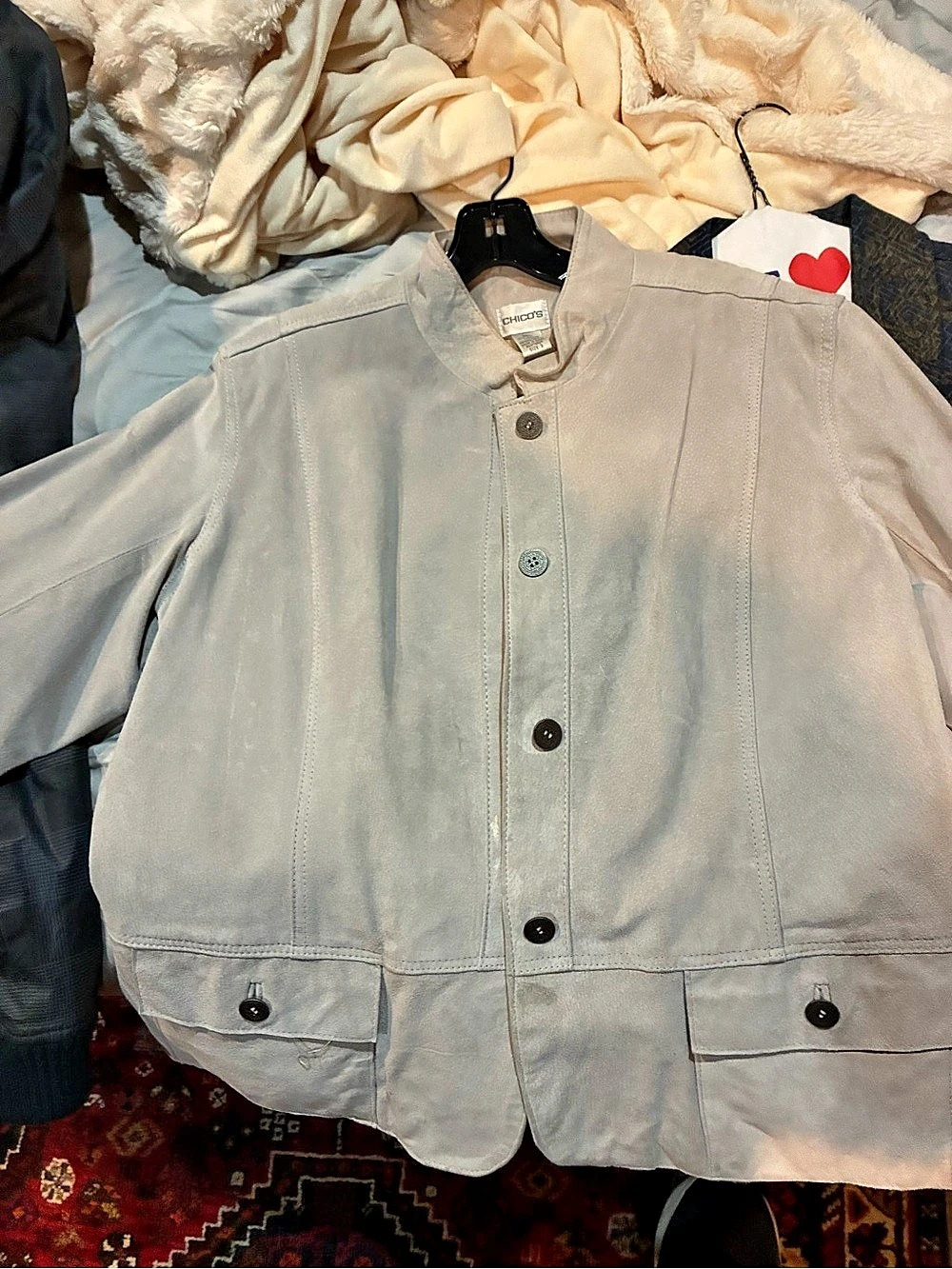 Chico's Gray leather Jacket lining polyester